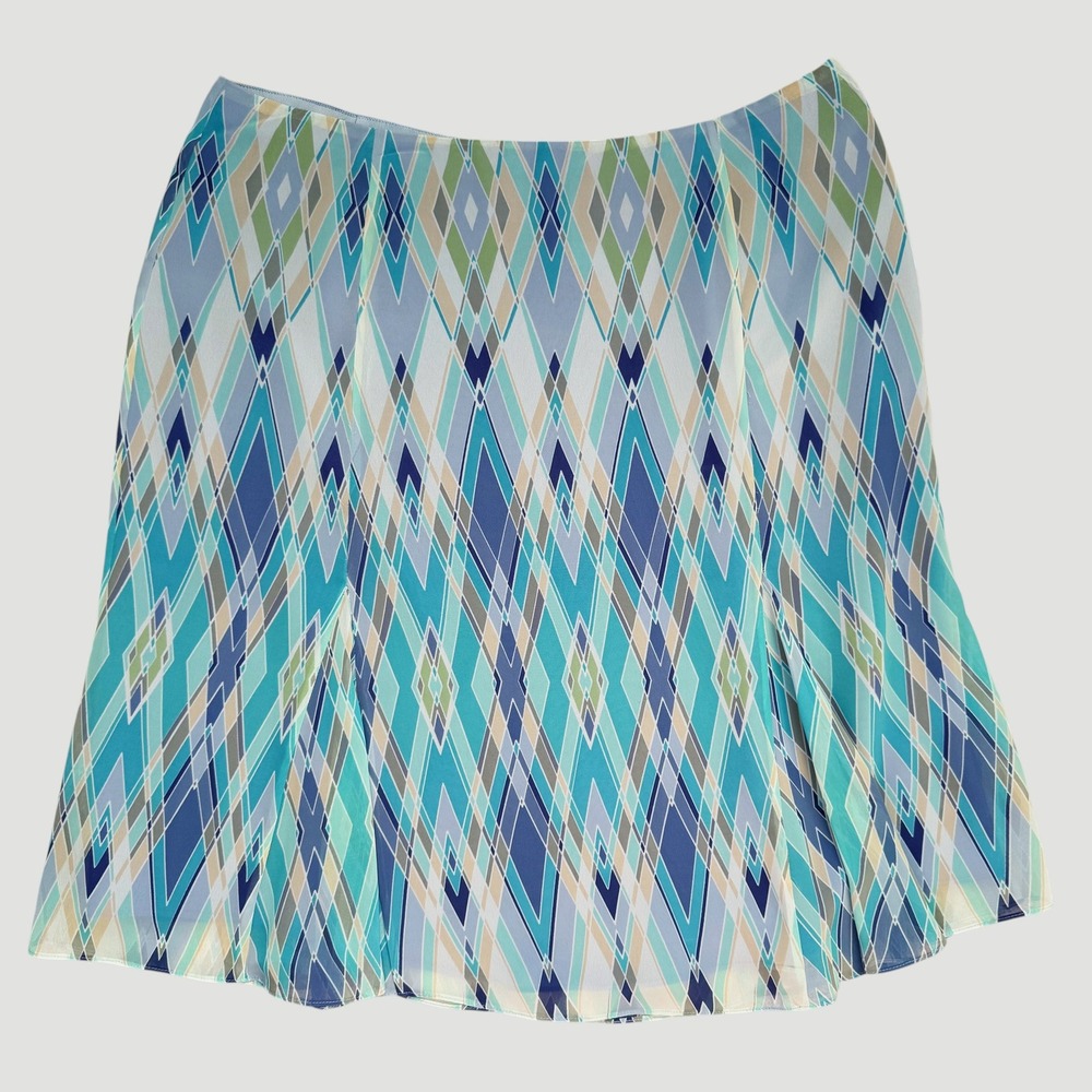 Liz Claiborne Blue Geometric Argyle A-Line Midi Skirt 14 Y2K Coastal chiffon‎